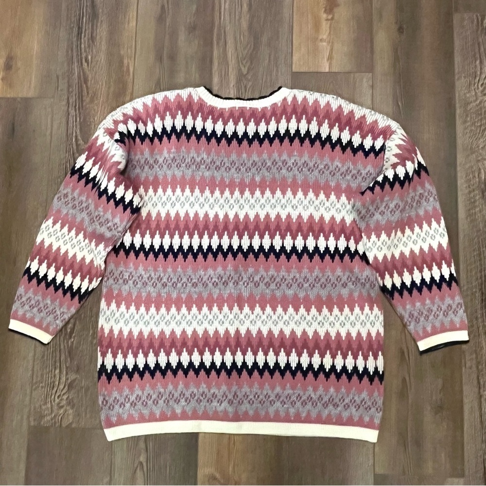 Vtg CAPE COD Sportswear TOWN & COUNTRY Fair Isle Sweater Womens Sz 18 Pink Gray - Picture 6 of 12